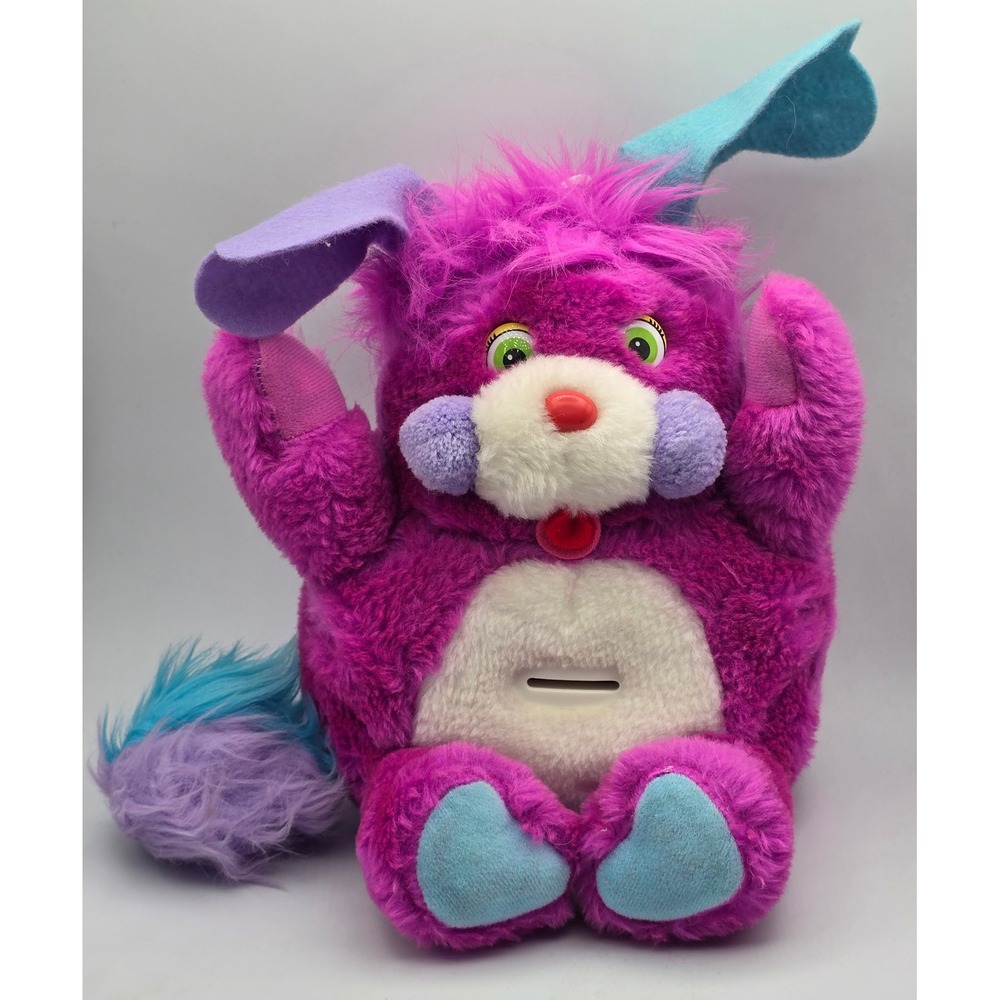 Packy Popple Piggy Bank Plush Stuffed Animal Coin Pink Blue Soft 8" Vintage 80s